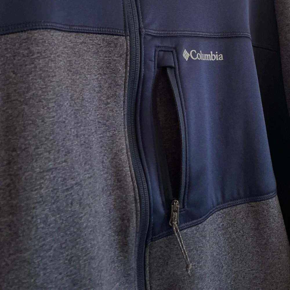 Columbia Fleece Lined Hooded All Season Performance Jacket Navy Blue & Gray
